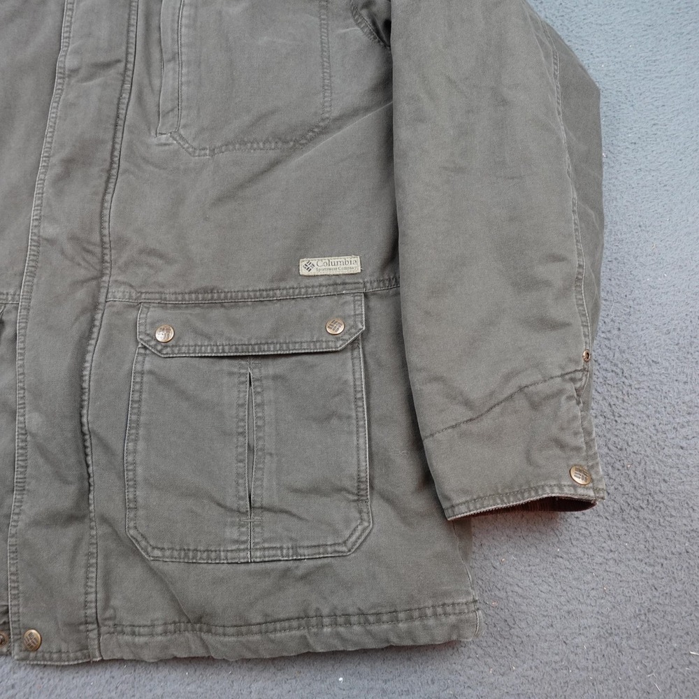 Columbia Jacket Mens Large Olive Canvas Field Barn Coat Corduroy Collar Flannel - Picture 2 of 12